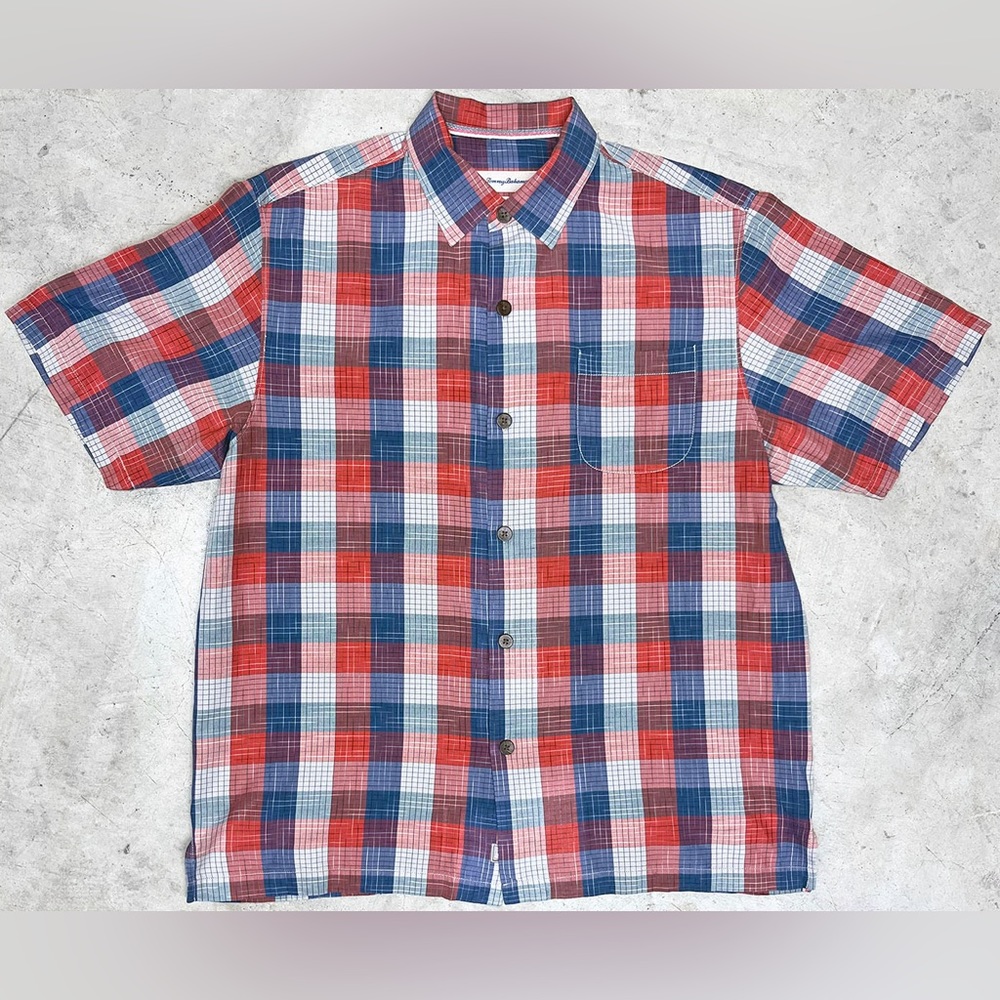 Tommy Bahama Geometric Pattern Shirt Premium 100% Textured Silk Men's Large
